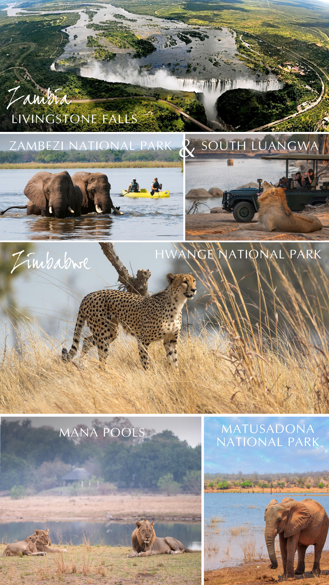 Multi-destination African safari_Southern Destinations_Into the Wild: Zambia - Livingstone Falls, Zambezi National Park, South Luangwa / Zimbabwe: Hwange National Park, Mana Pools, Matusadona National Park (Lake Kariba)