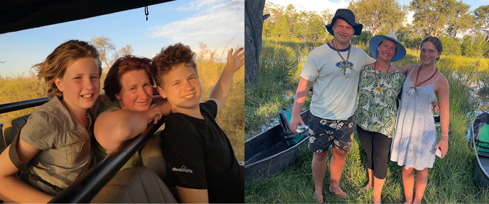 Liesl Matthews enjoying a family safari with her children and safari guides in South Africa