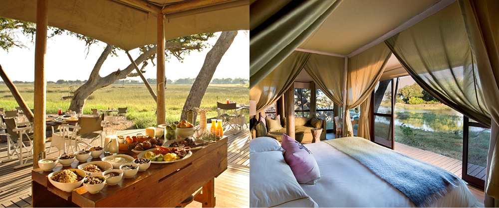 Dining and accommodation at &Beyond Xaranna in the Okavango Delta